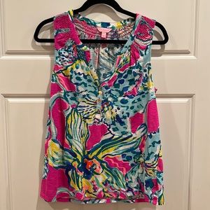 Lilly Pulitzer Pink Blue Essie Button Sleeveless Tank